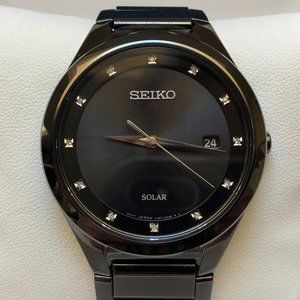 Real Diamonds Black Man's Seiko Solar Watch SNE243